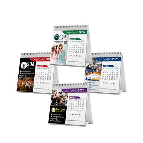 CALENDÁRIO DE MESA ( BASE + 6 LAMINAS ), base cartão supremo duo 300 gr., 13,5X35, 4x0cores, 6 lâminas couche brilho 115 gr., 13X13cm, 4x4 cores com Wire-o.